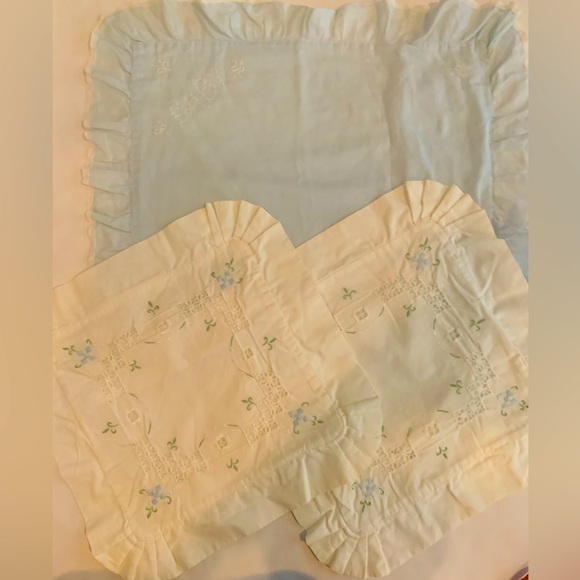 unbranded Other - Vintage Baby Embroidered Pillow Shams Set Of 3 Light Blue & White